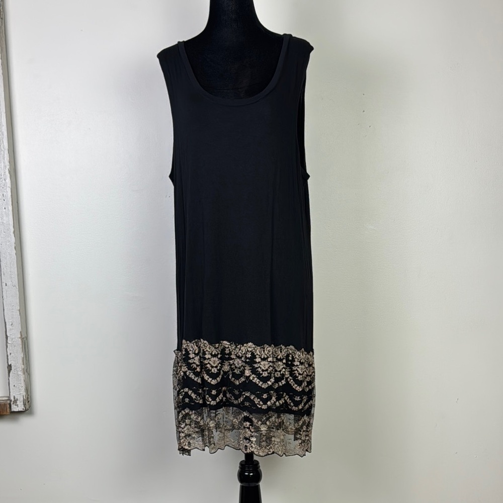 LOGO Lori Goldstein sleeveless tank tunic dress with lacy gold trim size XL